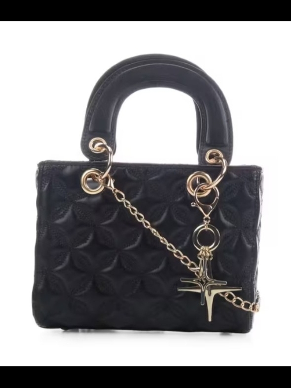 Olivia Miller Black Quilt Charm Top Handle Handbag-NWT